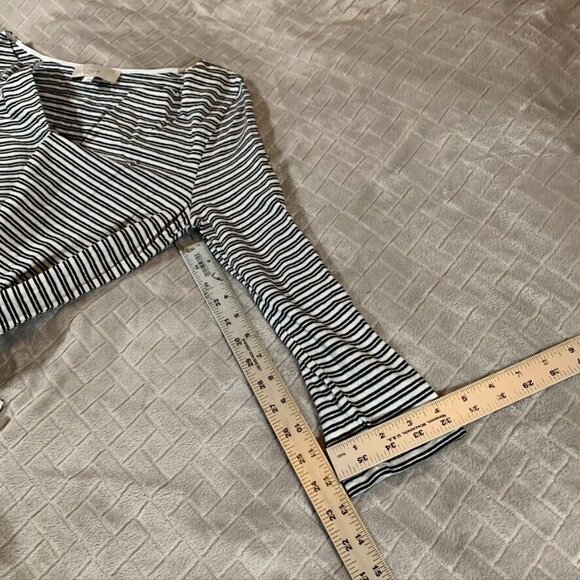 Ann Taylor Loft Womens M Tunic Top Black White Striped Linen Blend Long Sleeve - Picture 3 of 6